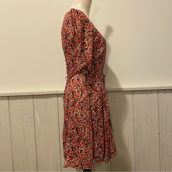 Free People Small Black Lace-up Mini Dress With Red Floral Pattern - Picture 7 of 16